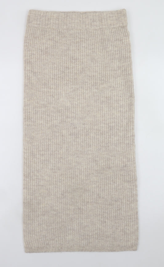 F&F Women Beige Ribbed Knit Midi Pencil Skirt Size S