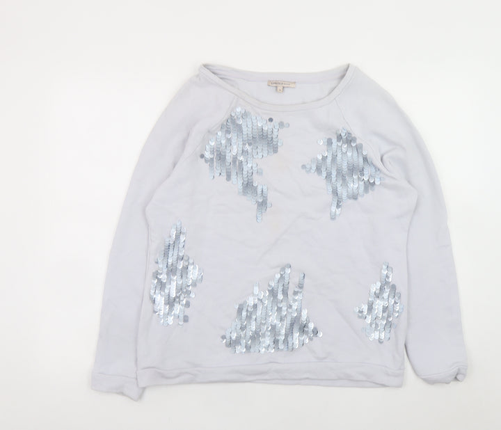 Marks and Spencer Unisex White Sequin Cotton Pullover Sweatshirt L