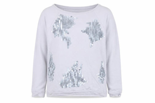 Front view of Marks & Spencer unisex white sequin cotton pullover sweatshirt l