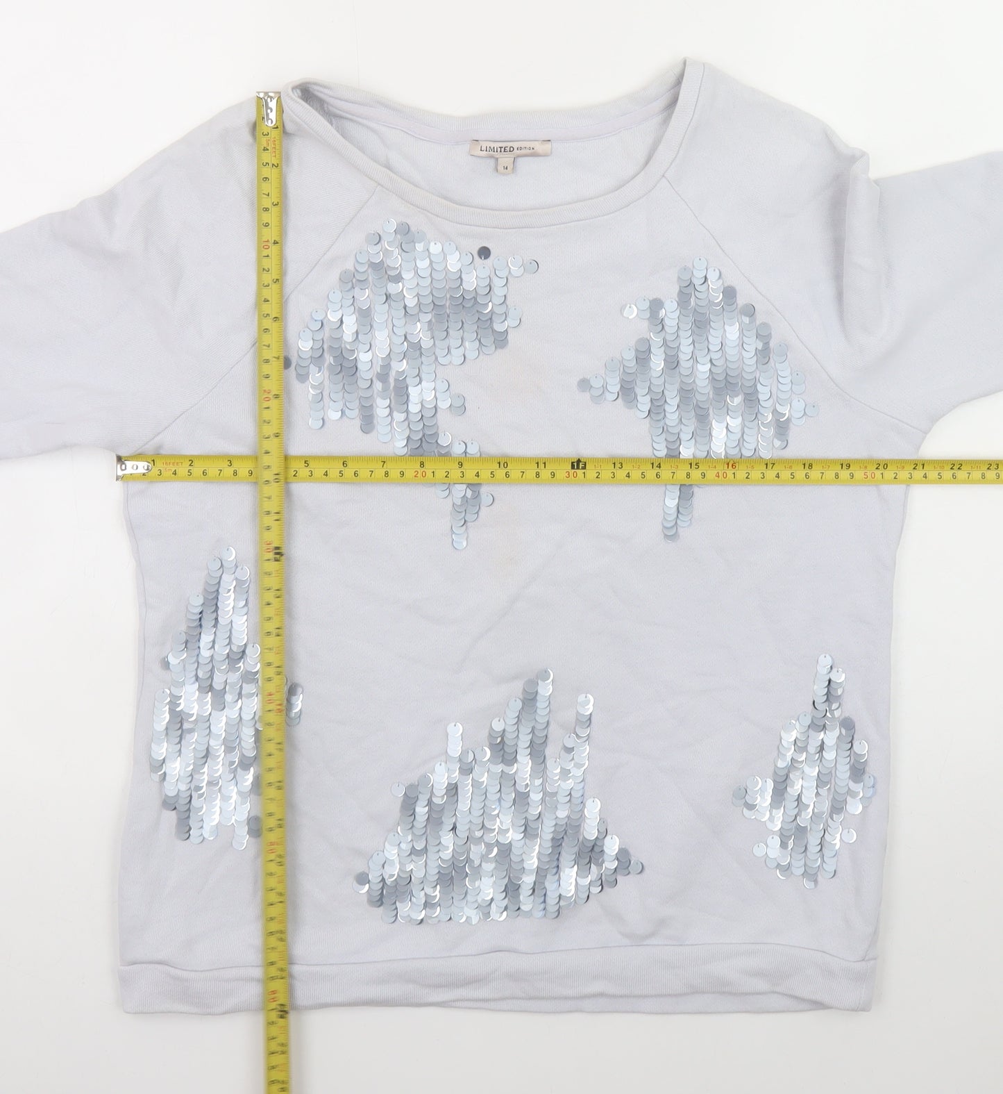 Marks and Spencer Unisex White Sequin Cotton Pullover Sweatshirt L