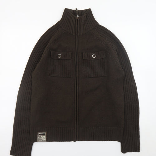 Legend & Soul Men’s Brown Full Zip Knitted Jumper Size L