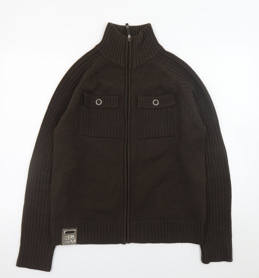 Legend & Soul Men’s Brown Full Zip Knitted Jumper Size L