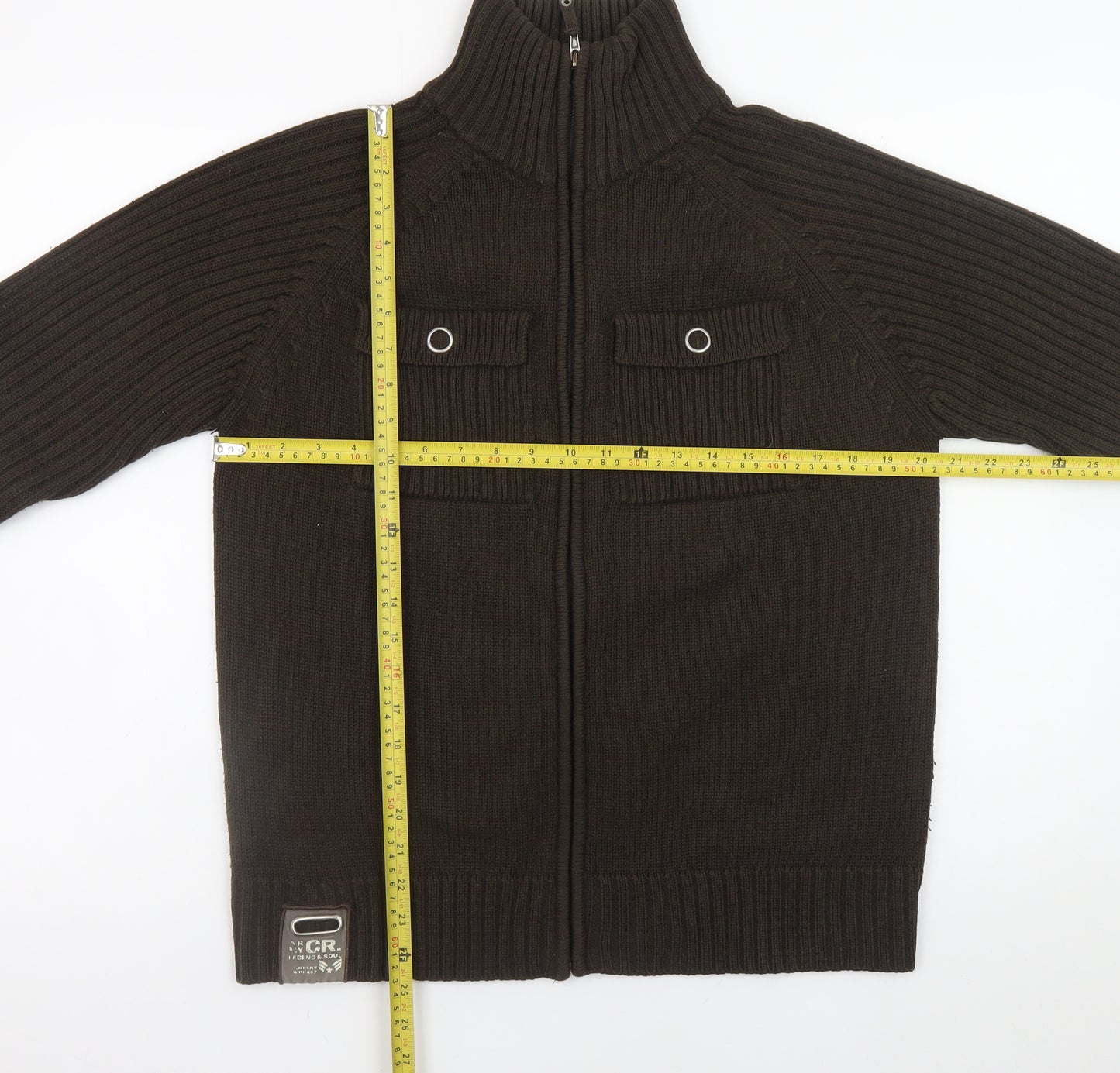 Legend & Soul Men’s Brown Full Zip Knitted Jumper Size L