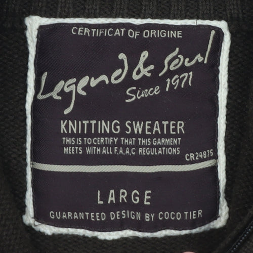 Legend & Soul Men’s Brown Full Zip Knitted Jumper Size L