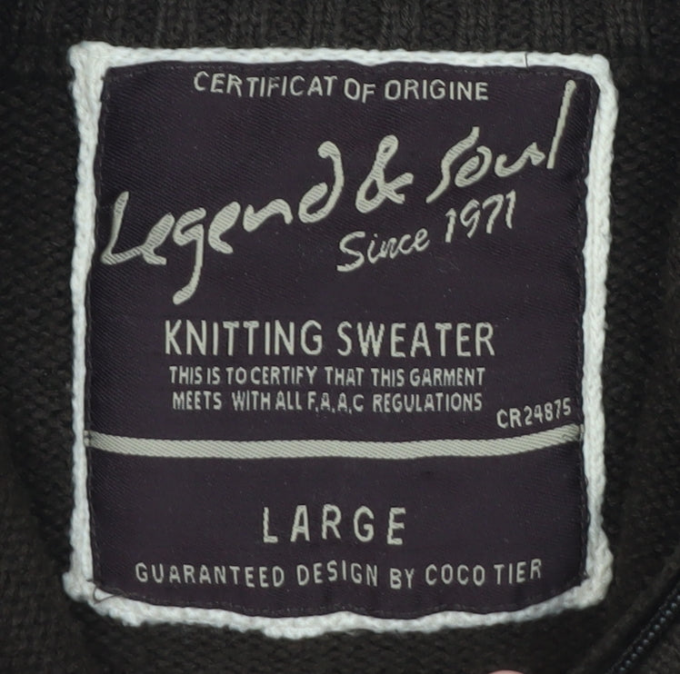 Legend & Soul Men’s Brown Full Zip Knitted Jumper Size L