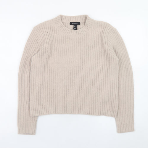 New Look Women Beige Chunky Knit Crew Neck Jumper Size 12