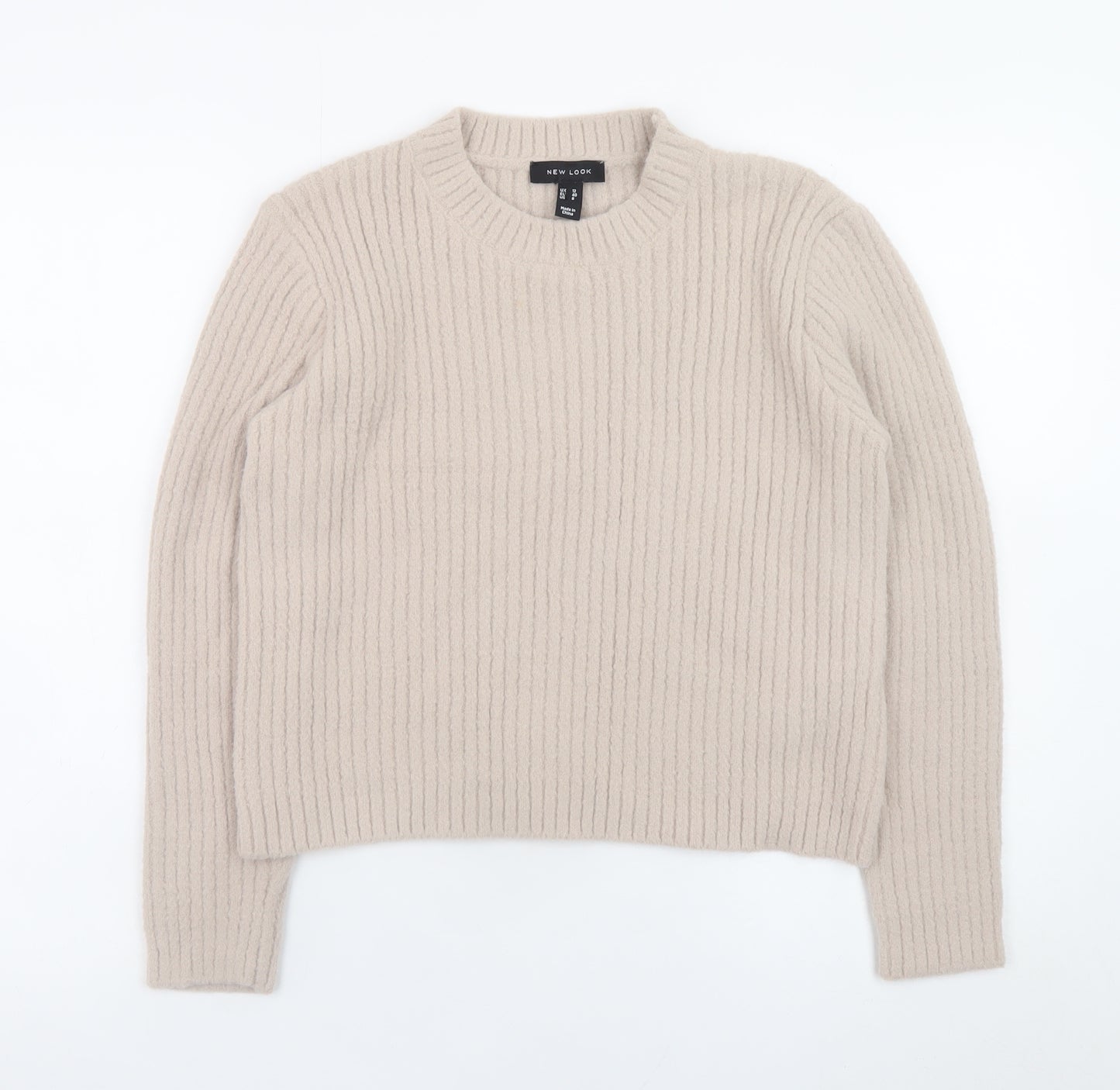 New Look Women Beige Chunky Knit Crew Neck Jumper Size 12