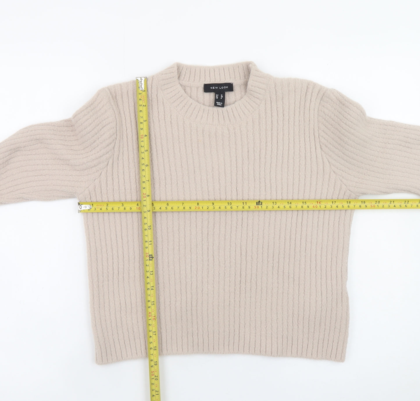 New Look Women Beige Chunky Knit Crew Neck Jumper Size 12