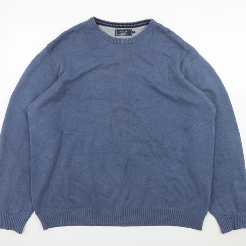 Maine Mens Blue Cotton Crew Neck Pullover Jumper Size L