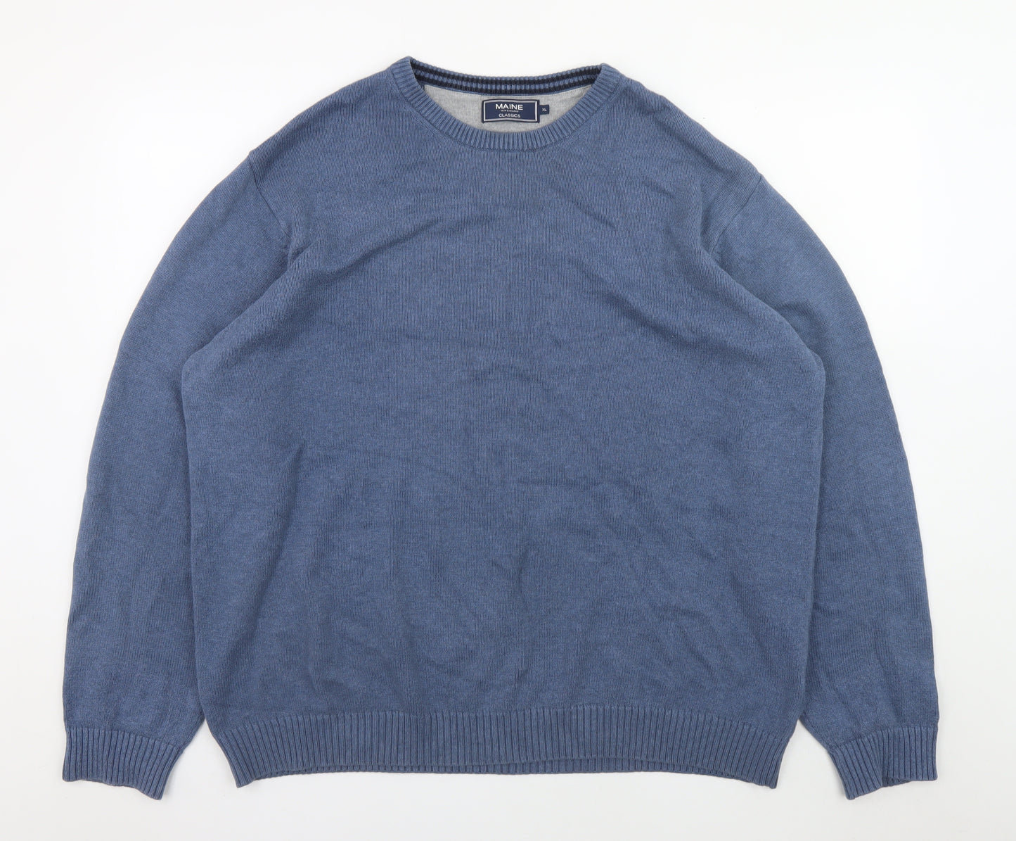 Maine Mens Blue Cotton Crew Neck Pullover Jumper Size L