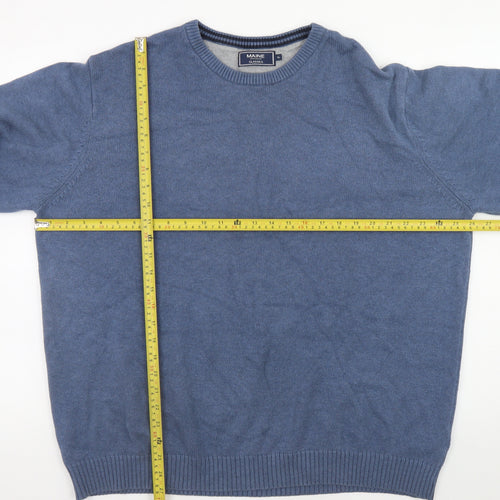 Maine Mens Blue Cotton Crew Neck Pullover Jumper Size L
