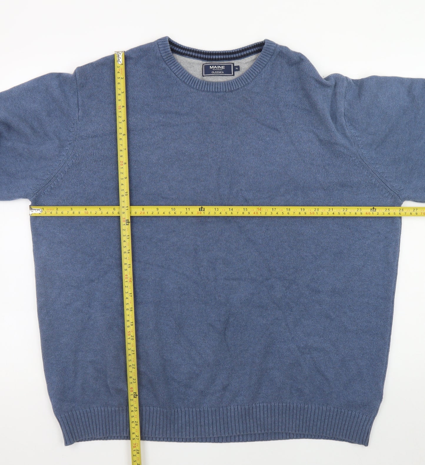 Maine Mens Blue Cotton Crew Neck Pullover Jumper Size L