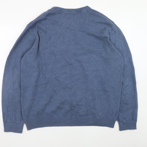 Maine Mens Blue Cotton Crew Neck Pullover Jumper Size L
