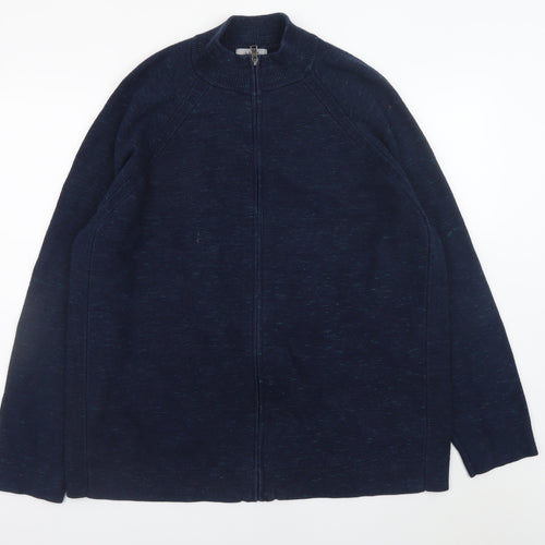 Marks and Spencer Men's Blue 2XL Full Zip Cotton Blend Jumper