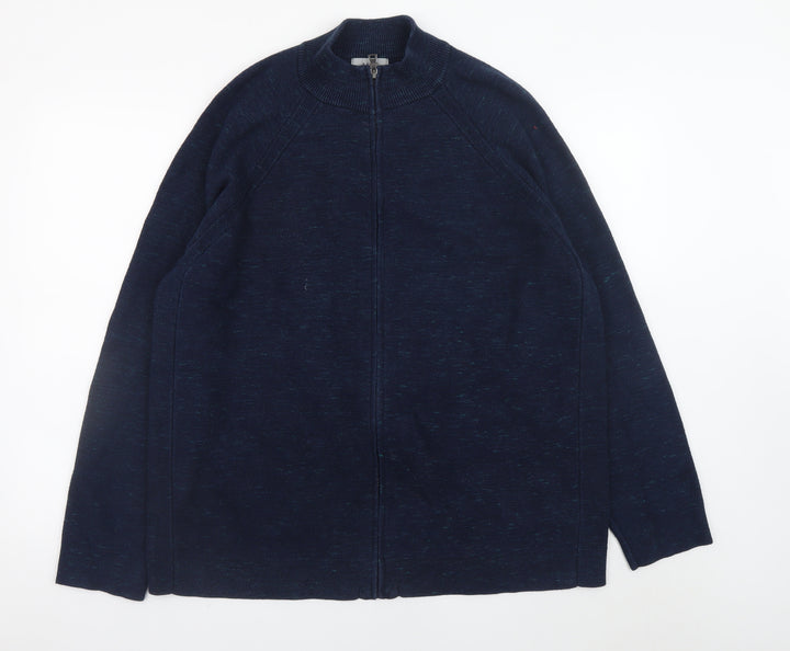 Marks and Spencer Men's Blue 2XL Full Zip Cotton Blend Jumper