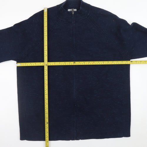 Marks and Spencer Men's Blue 2XL Full Zip Cotton Blend Jumper
