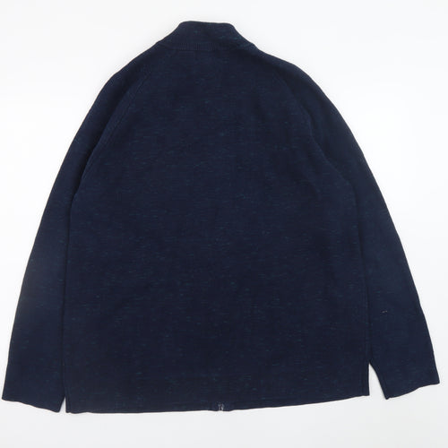Marks and Spencer Men's Blue 2XL Full Zip Cotton Blend Jumper