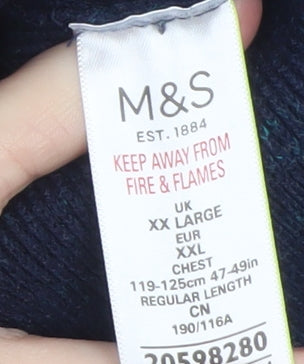 Marks and Spencer Men's Blue 2XL Full Zip Cotton Blend Jumper