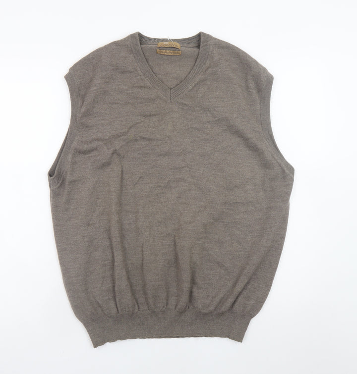 Marks and Spencer Men’s Brown Wool Sleeveless V-Neck Jumper XL