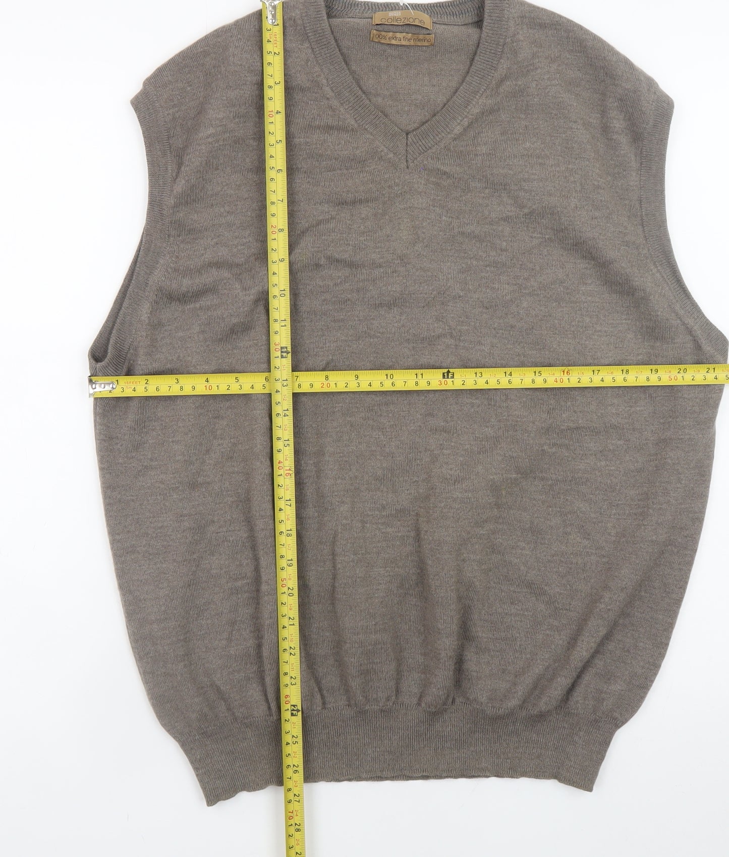 Marks and Spencer Men’s Brown Wool Sleeveless V-Neck Jumper XL