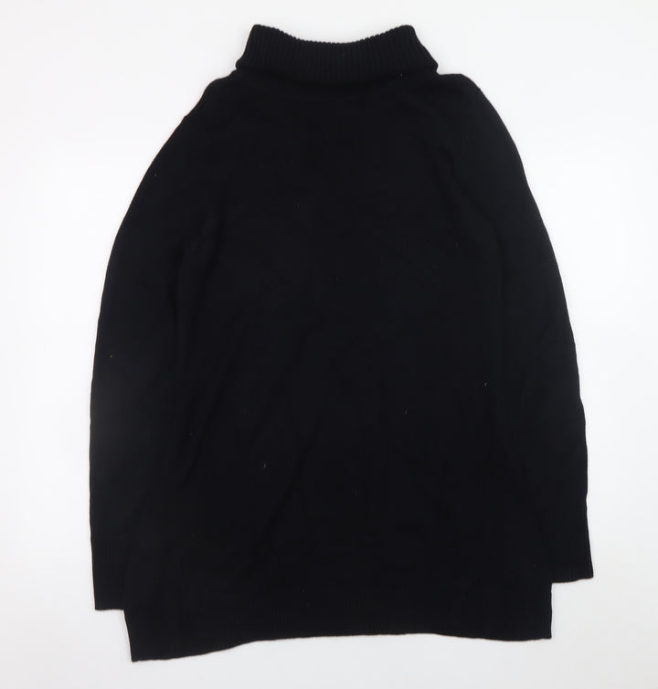 H by Halston Women Black Knit Roll Neck Long Sleeve Sweater Dress L