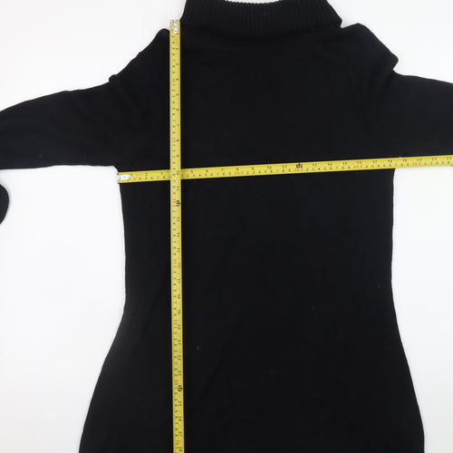 H by Halston Women Black Knit Roll Neck Long Sleeve Sweater Dress L