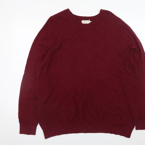 Debenhams Men Burgundy 2XL V-Neck Cotton Cashmere Jumper