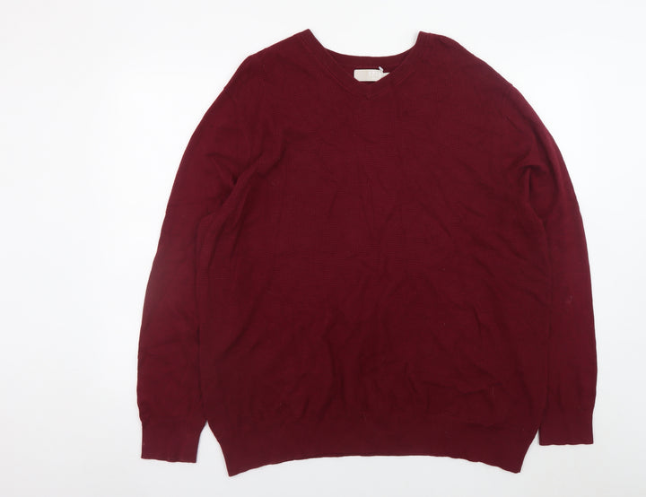 Debenhams Men Burgundy 2XL V-Neck Cotton Cashmere Jumper