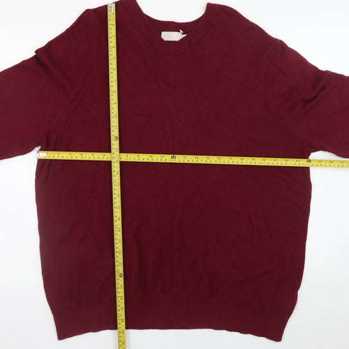 Debenhams Men Burgundy 2XL V-Neck Cotton Cashmere Jumper