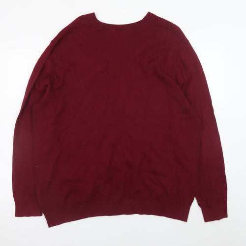 Debenhams Men Burgundy 2XL V-Neck Cotton Cashmere Jumper