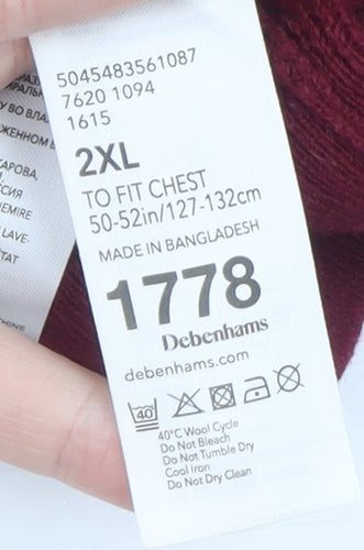 Debenhams Men Burgundy 2XL V-Neck Cotton Cashmere Jumper