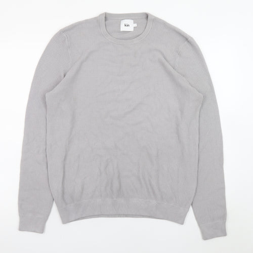 Kin Men Grey Waffle Knit Crew Neck Pullover Jumper Size L