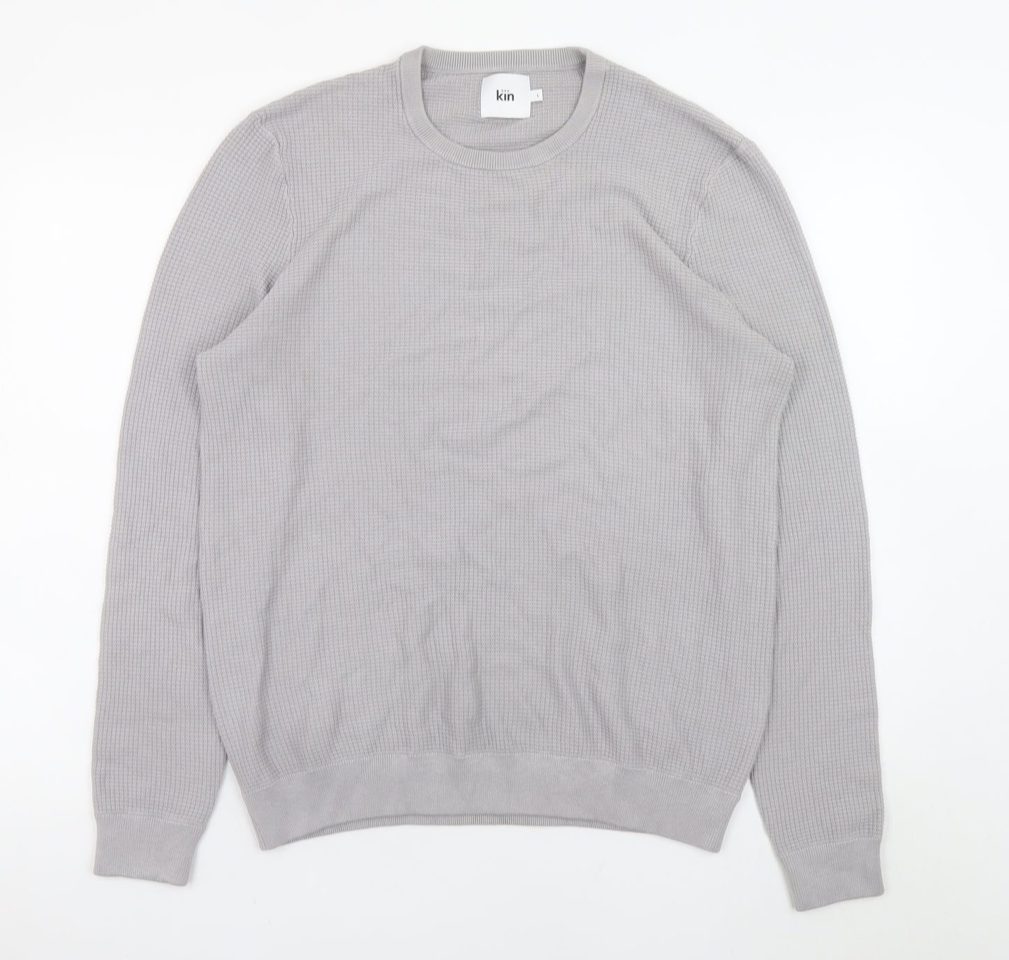 Kin Men Grey Waffle Knit Crew Neck Pullover Jumper Size L