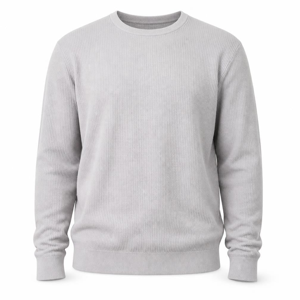 Front view of Kin Men Grey Waffle Knit Crew Neck jumper, size L