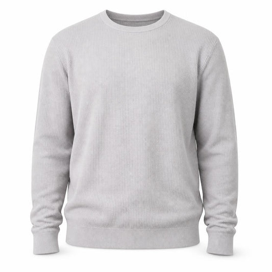 Front view of Kin Men Grey Waffle Knit Crew Neck jumper, size L