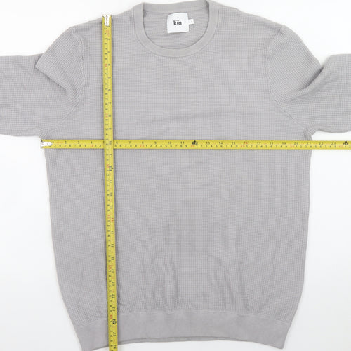 Kin Men Grey Waffle Knit Crew Neck Pullover Jumper Size L
