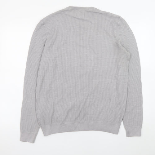 Kin Men Grey Waffle Knit Crew Neck Pullover Jumper Size L