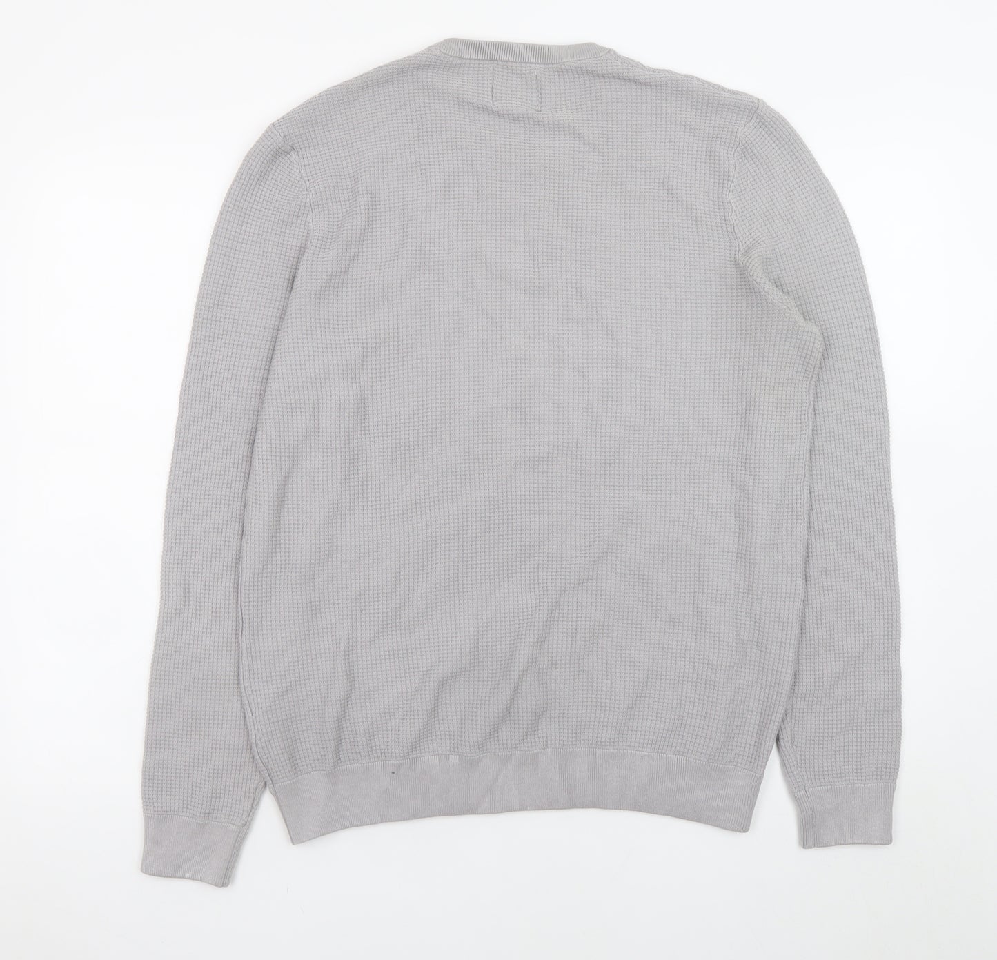 Kin Men Grey Waffle Knit Crew Neck Pullover Jumper Size L