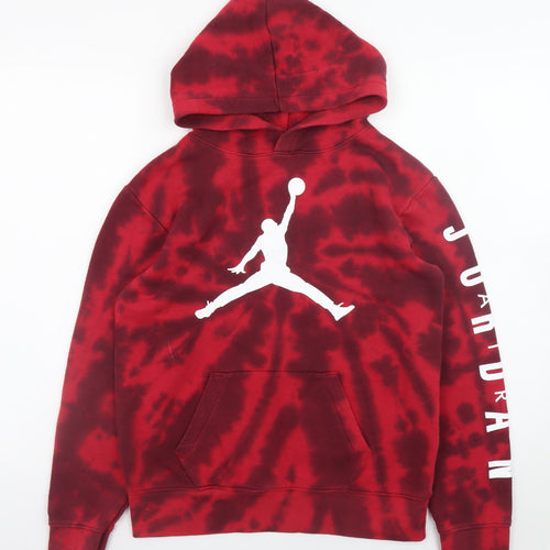 Jordan Boys Red Black Tie-Dye Pullover Hoodie 12-13 Years Cotton Blend
