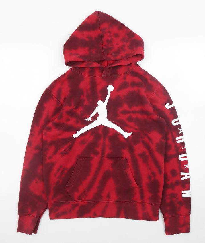 Jordan Boys Red Black Tie-Dye Pullover Hoodie 12-13 Years Cotton Blend