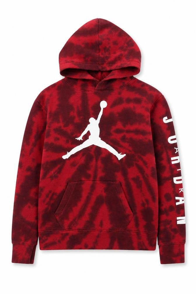 Jordan Boys Red Black Tie-Dye Pullover Hoodie 12-13 Years Cotton Blend