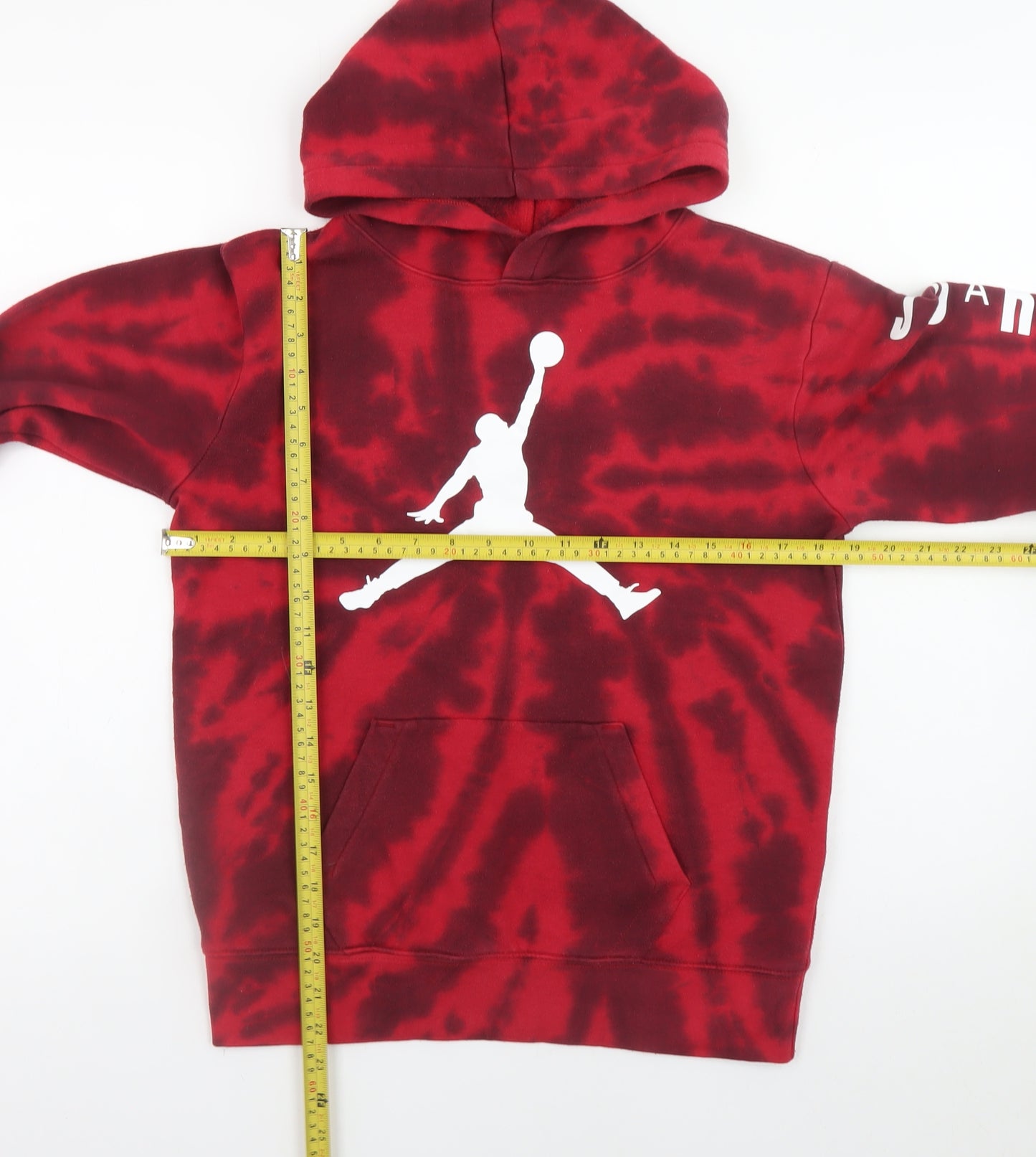 Jordan Boys Red Black Tie-Dye Pullover Hoodie 12-13 Years Cotton Blend