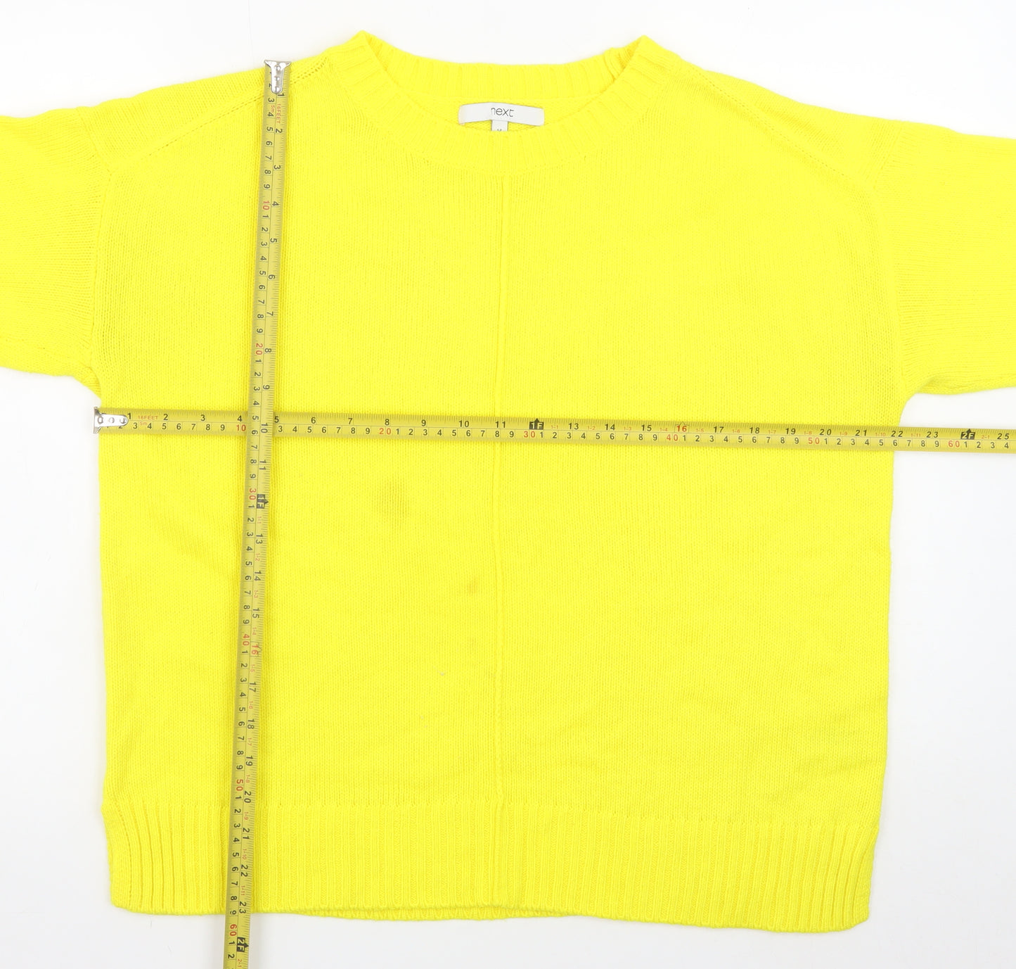 Next Women Yellow Crew Neck Wool Blend Long Sleeve Jumper Size 14