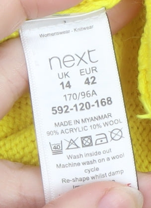 Next Women Yellow Crew Neck Wool Blend Long Sleeve Jumper Size 14