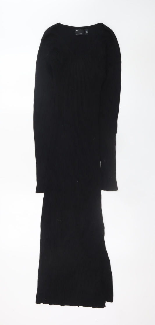 Front view of ASOS DESIGN Women’s Black, size UK 8, Bodycon Knit Midi Dress