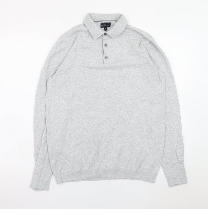 Next Men’s Grey Cotton Blend Long Sleeve Collared Button-Up Shirt Medium