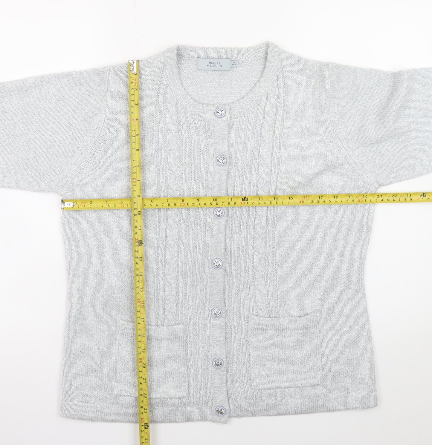 Honor Millburn Women’s Grey Cable-Knit Cardigan Size M 14-16