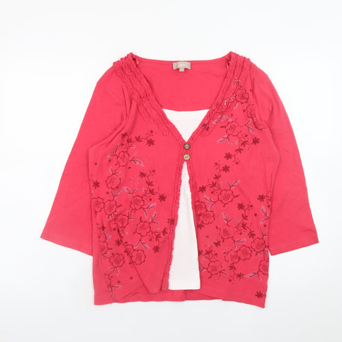 Soon Women’s Pink Floral 3/4 Sleeve Cotton Tunic Blouse Size 16