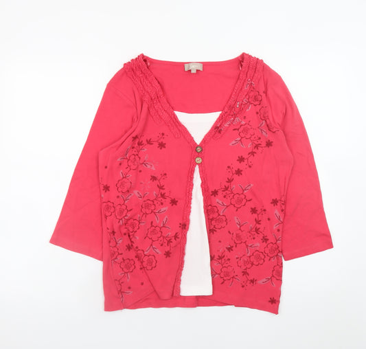 Soon Women’s Pink Floral 3/4 Sleeve Cotton Tunic Blouse Size 16