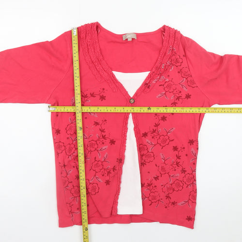 Soon Women’s Pink Floral 3/4 Sleeve Cotton Tunic Blouse Size 16